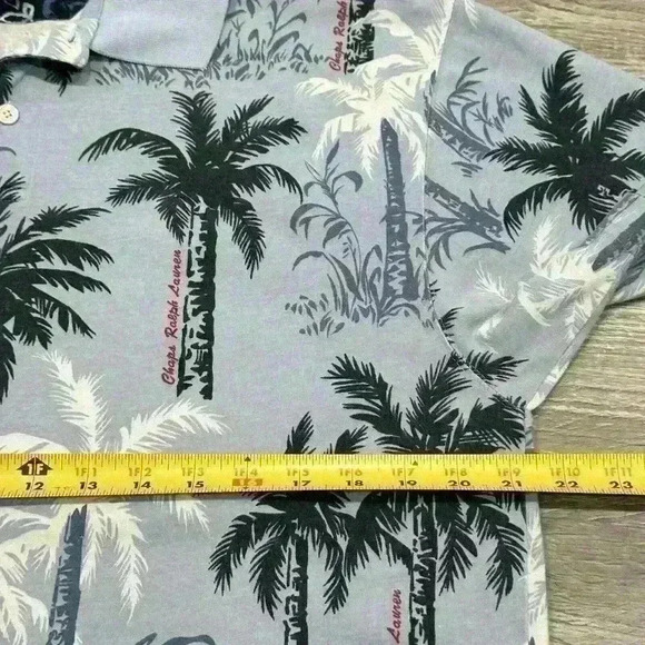Ralph Lauren Chaps Hawaiian Shirt Mens Large Blue Floral Tropical Button Up Camp - Picture 9 of 13